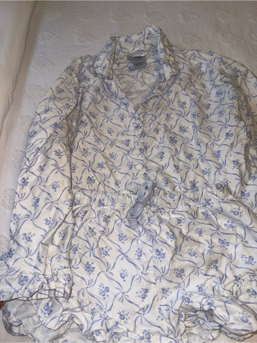 LoveShackFancy White and Light Blue Floral Two-Piece Pajama Set - Picture 7 of 7